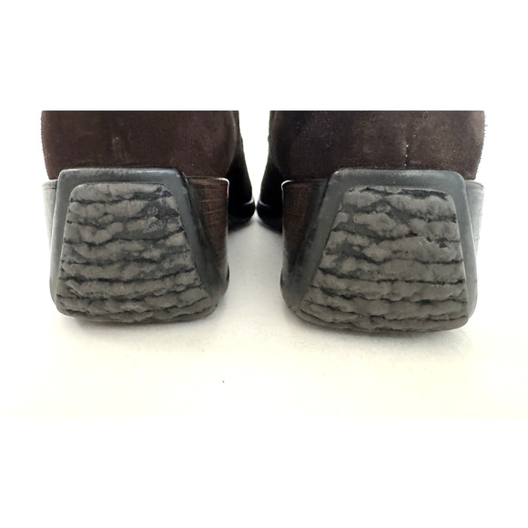 Aquatalia Mia Brown Suede Boots 9 Zip-Front Knit Cuff Low Wedge Heel Booties - Picture 5 of 16